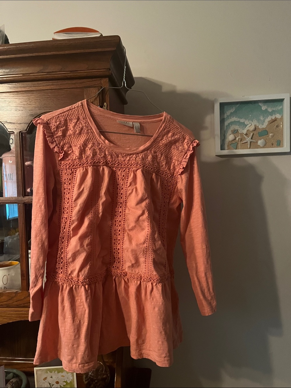 LOGO by Lori Goldstein Coral Eyelet-Trim Long Sleeve Tunic